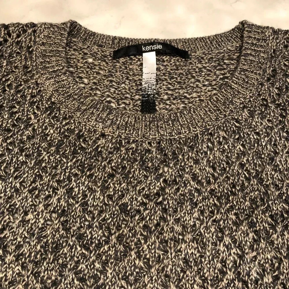 Kensie Lg Slv Scoop Neck Open Weave Acrylic Cotton Two Tone Sweater Gray Sz M - Picture 2 of 10